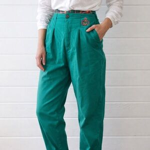Vintage Preppy Nautical Crest High Waist Pants – Emerald Green